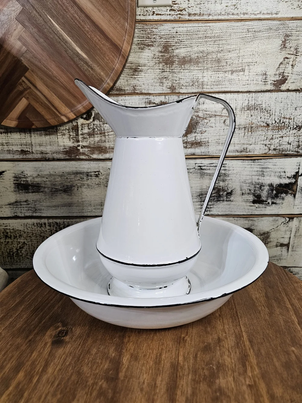 White Enamel Pitcher & Wash Bowl
